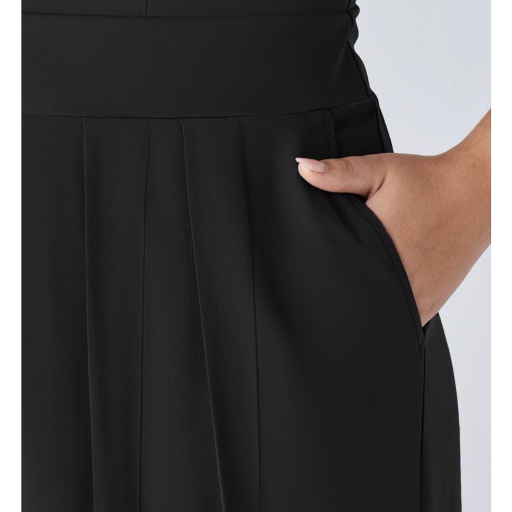Halara Plus Size Black Wide-Leg Sleeveless Jumpsuit 1X V-Neck Strappy Pockets - Picture 5 of 10